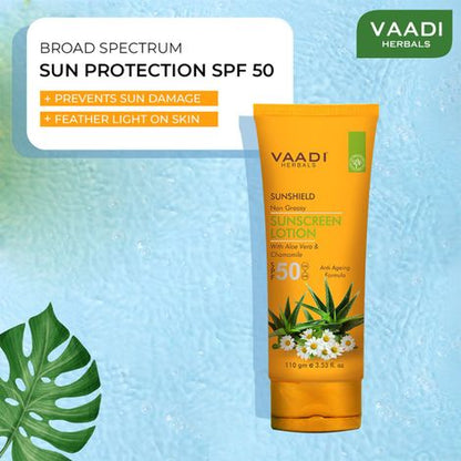 Vaadi Herbals Sunscreen Lotion Spf-50 With Aloe Vera & Chamomile (110 ml)